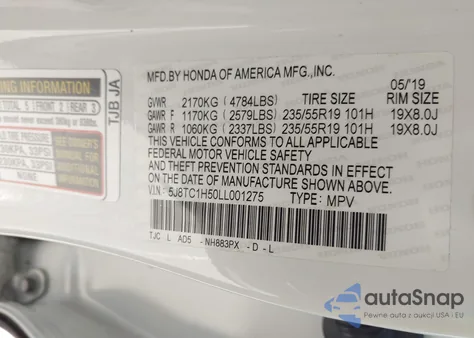 2020 Acura Rdx Technology Package z USA, uszkodzony, nr VIN 5J8TC1H50LL001275